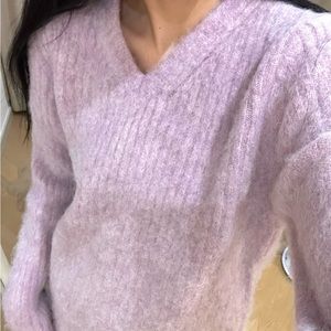 Withmin Purple V-neck alpaca wool loose pullover sweater Size S
